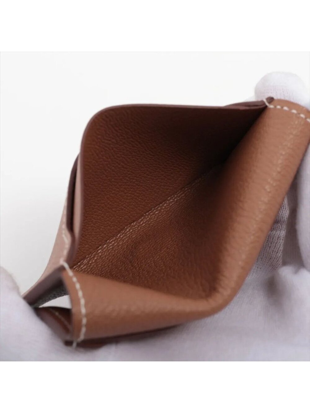 Hermes Leather Card Case Business Holder Bifold Coin Brown - Picture 4 of 7